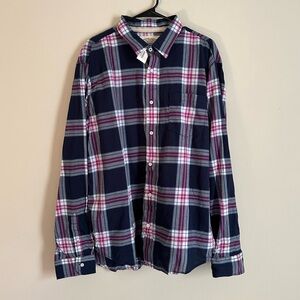 Navy And Purple Plaid Flannel Shirt
